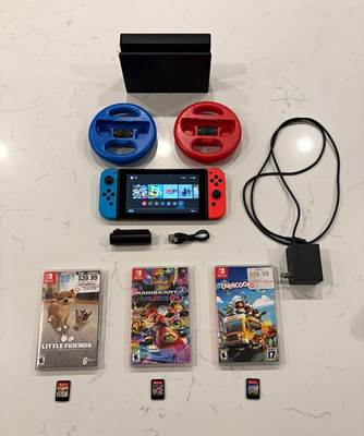 Nintendo Switch Console Bundle w/ Dock Joy-Cons HDMI Cable Mario Kart 8