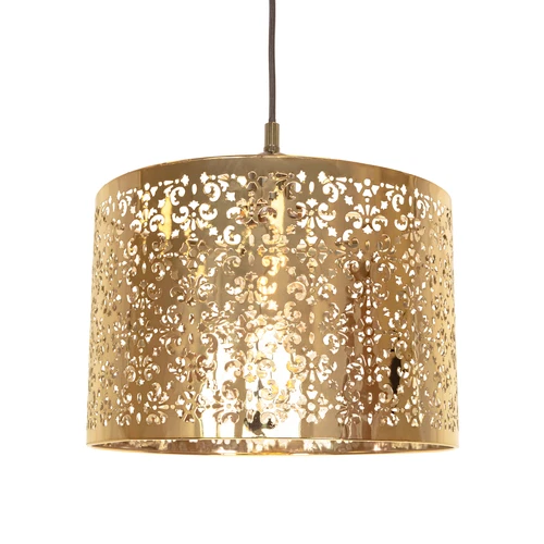 Moroccan Designed Shiny Gold Metal Pendant Light Shade with Floral Decoration...