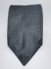 Geoffrey Beene Silk Tie Blue Olive Geometric Woven Men  s 57x4