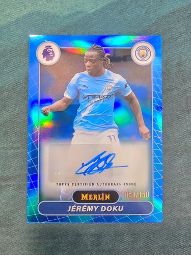 Jeremy Doku Auto /150 Blue 2026 Topps Merlin Premier League Man City Autograph