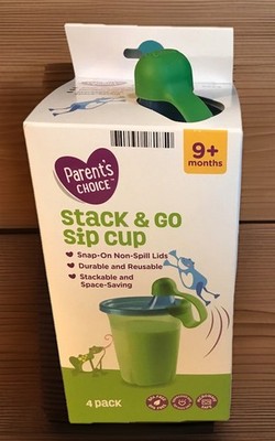 Parent s Choice Stack & Go Sip Cup 4 Pack with Snap-On Non-Spill Lids Reusable