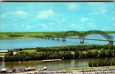 Hernando de Soto Bridge Memphis Mississippi I-40 Aerial View Postcard 1970s