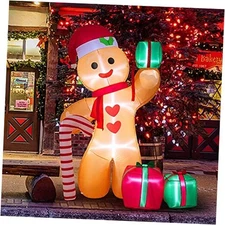  8FT Inflatable with Candy Cane and Three Gift Boxes,LED Gingerbread Man