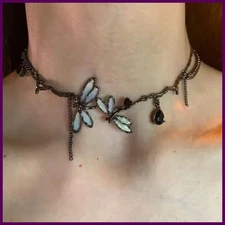 Y2k Black Dragonfly Choker Necklace for Women Gothic Party Jewelry Accessories