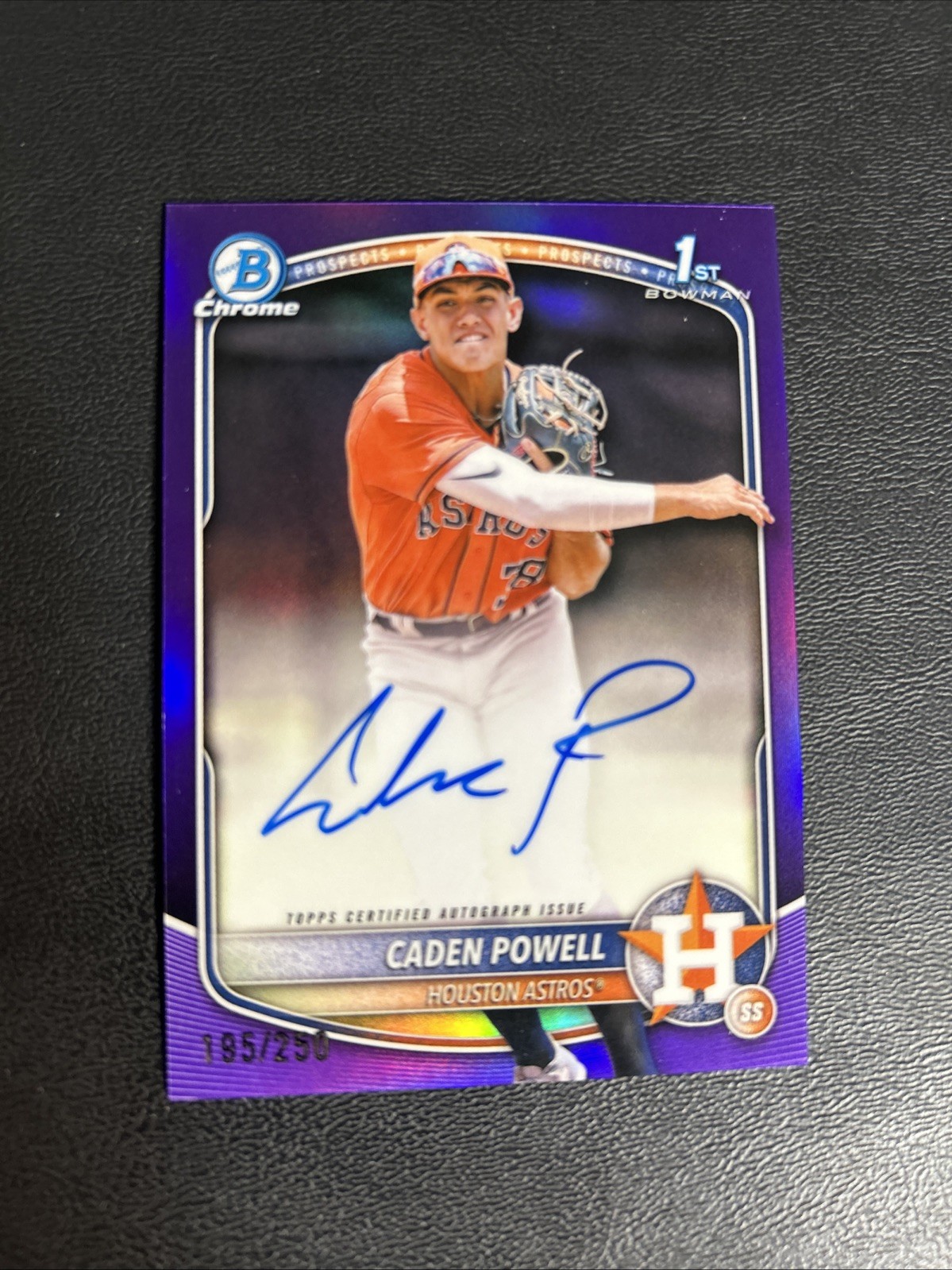 2025 Bowman Chrome Caden Powell Purple Auto /250 1st Houston Astros 