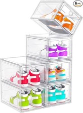 Magnetic Clear Stackable Shoe Organizer Box 6 Pack
