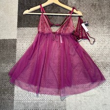 NWT Victoria's Secret Plum Lace Mesh Babydoll Lingerie Set Small G-String