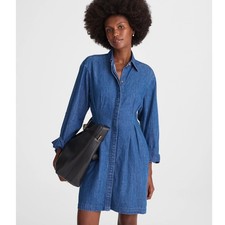 NWT Madewell Denim Pleated Mini Shirtdress Bouvier Wash Sz 00 NW521