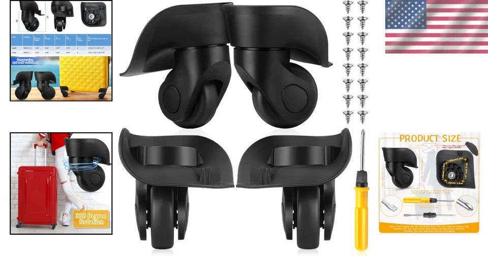 Kit de repuesto de 4 ruedas de equipaje: silencioso giratorio 360° para maletas duraderas Foto 2 de 4