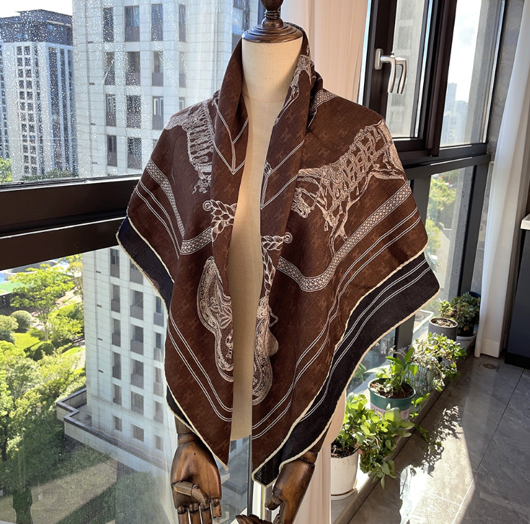 70% Cashmere 30% Silk Wrap Scarf Double Face Print Shawl 110X110cm leopard Print