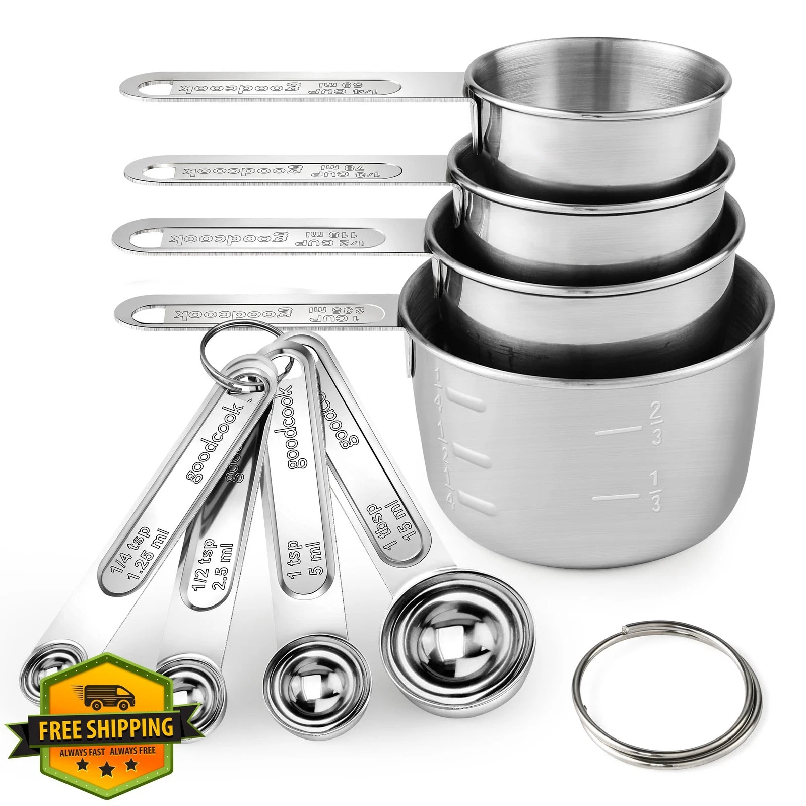 Stainless Steel Measuring Cups Spoons Set 8 Piece Baking Cooking