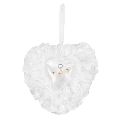 Oreiller pour mariage 7.5x7.5 pouces, cœur blanc pour porteur d'alliance - Photo 1/4