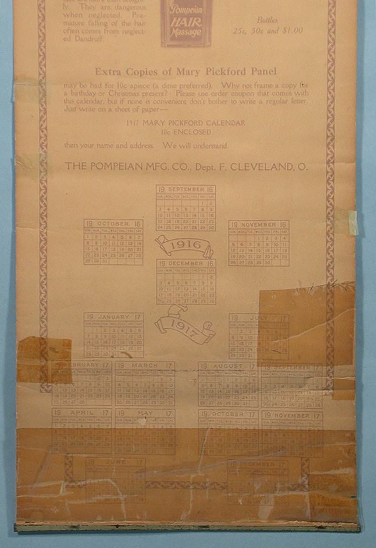 1917 Mary Pickford Art Calendar Pompeian Beauty Products Mail Premium Movie Star