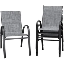Patio chairs stackable dining chairs set of 4 metal and teslin outdoor