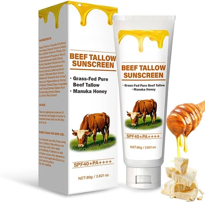 TRENDYFAVE Grass-Fed Beef Tallow Sunscreen Spf40+ – Natural Tallow Sun Cream With Manuka Ho