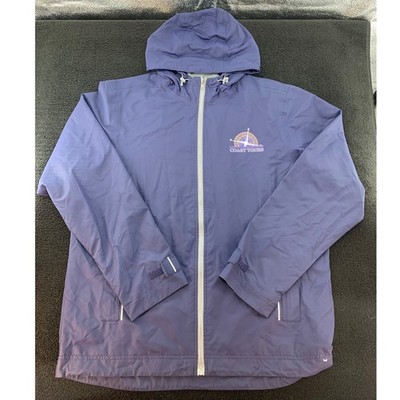 Port Authority Coast Tours Lightweight Hooded Windbreaker Jacket Men's L Blue