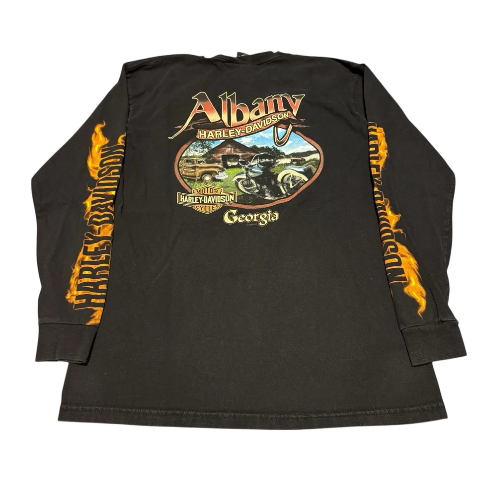 Camisa Harley-Davidson vintage Y2K para hombre grande calavera de fuego motocicleta manga larga Foto 2 de 4