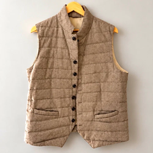 Suitsupply Baird McNutt Irish Linen Quilted Vest – XL – Gray/Taupe - product listing photo