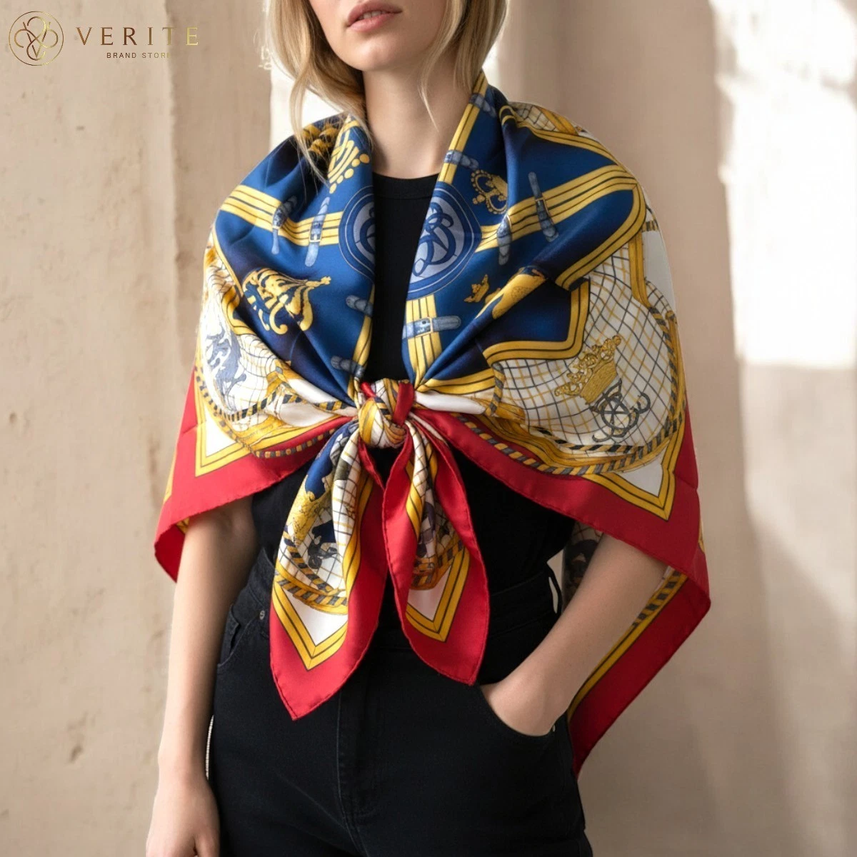 Foulard Carré Hermès En Soie 90 Cm - Motif Multicolore - Occasion