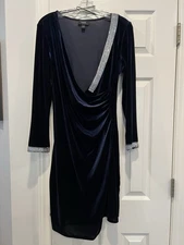 MSK Style Setter Women’s Blue Velvet Dress Wrap, Rhinestones, Size Large