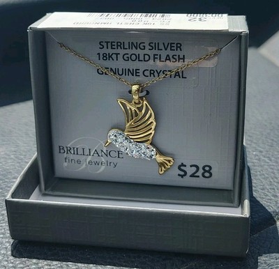 Brilliance Fine Jewle Silver Gold Flash Crystal Hummingbird Pendant Necklace 18''