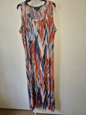 Karen Kane Women 2X Red Blue White Geometric Knit Maxi Dress Sleeveless IL83062W