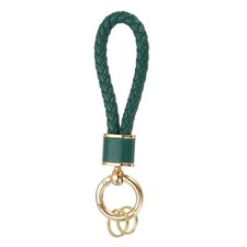 Braided Leather Keychain for Car Bag Wallet Gold/Green