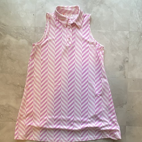 Jude Connally Women’s S Pink White Chevron Sleeveless Collared Polo Stretch