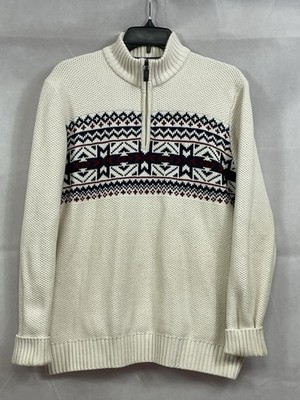 VTG IZOD Fair Isle Heavy Winter Cotton 1/4 Zip Long Sleeve Mens Size M Sweater