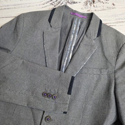 Ted Baker Gray Navy Houndstooth Blazer Mens Size 3 Two Button Sport Coat US 40