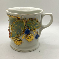 Antique Galluba Hofmann Shaving Mug Germany Raised Floral Gilt Porcelain Antique Galluba Hofmann Shaving Mug Germany Raised Floral Gilt Porcelain