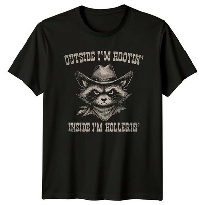 Outside Im Hootin Inside Im T-Shirt Waschbär Cowboy Tierwelt Humor Geschenk