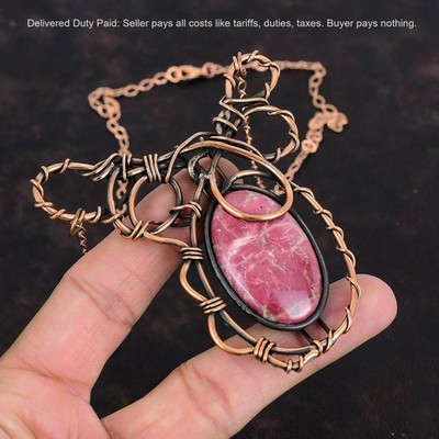 Copper Oval Natural Thulite Sister Wire Wrapped Handmade Chain Wedding Necklace