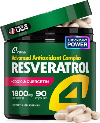 Resveratrol Supplement 1800mg Complex - COQ10, Quercetin, Vitamin E, Calcium Asc