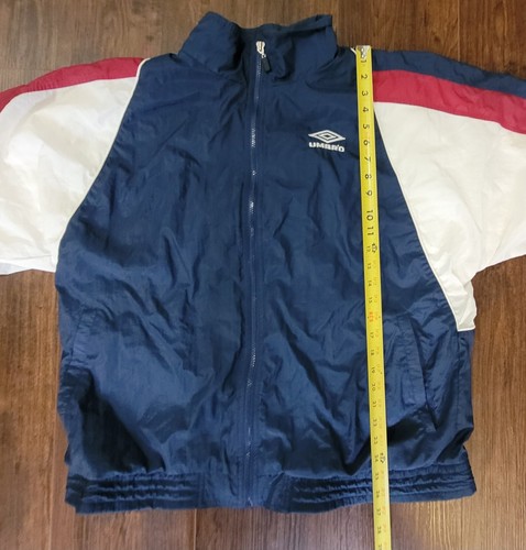 Vintage 90s Umbro Windbreaker Jacket Large L Color Block Navy Blue Deep Red - Picture 3 of 7