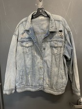 P.O.L. Oversized Distressed Light Wash Denim Button Up Jacket Size Large