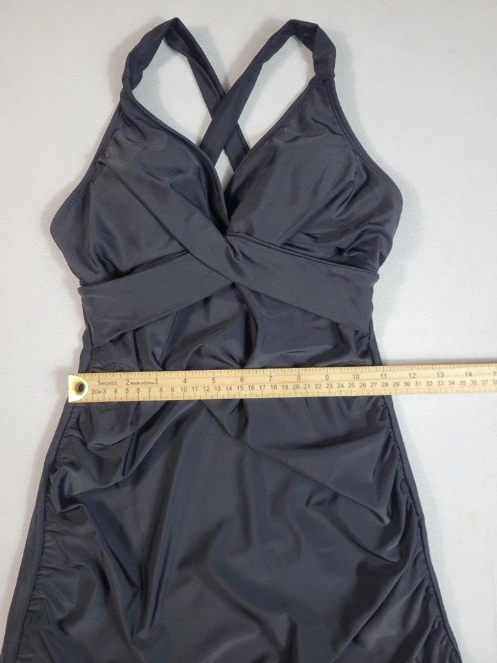 Traje de baño retro Tankini control abdomen para mujer talla pequeña negro Foto 4 de 4