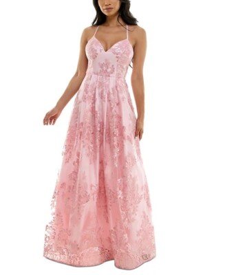 BCX Juniors' Embellished Sweetheart-Neck Gown Pink Size 9 $189