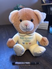 Vintage 1985 Dakin 9.5  Baby  s First Teddy Plush Bear yellow pajamas Plush Lovey