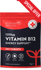 Vitamin B12 1200mcg x 365 Vegan Tablets (Essential Range by Nutravita)