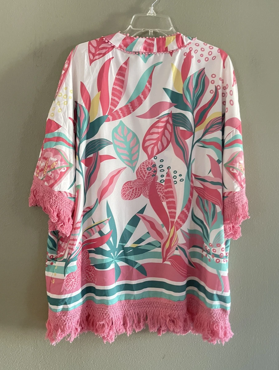 Shein Curve Plus Size Open Front Cardigan Jacket Robe Kimono Pink