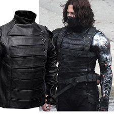 Captain America Winter Soldier Bucky Barnes Leather Jacket with Removable Arms