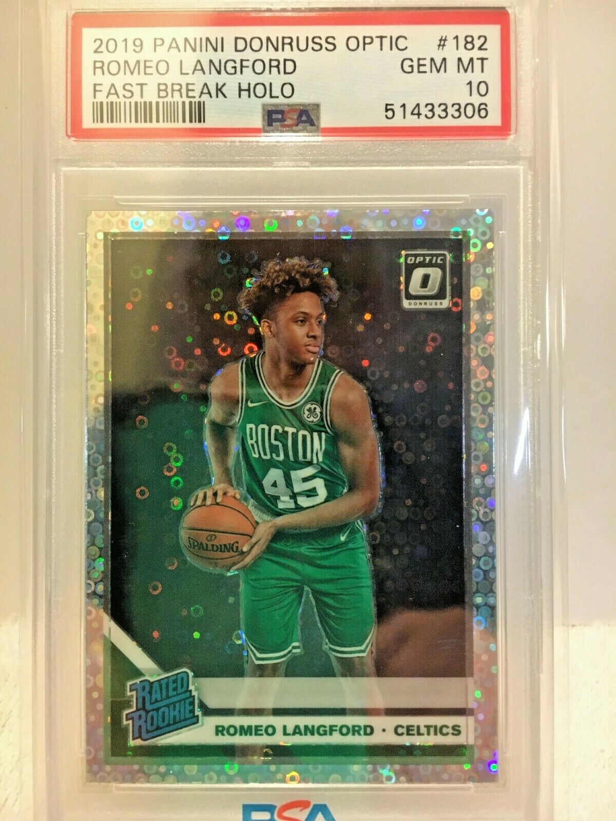 PSA10 2019-20 Panini Romeo Langford Optic Rated Rookie 182 Fast Break Holo