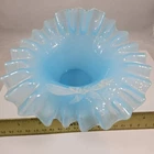 Vintage Blue Fenton Art Glass Opalescent Hobail Ruffled Flowers Dish Fairy Tray