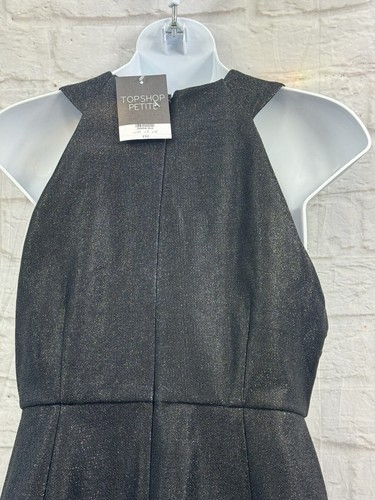 Top Shop Pencil Dress Black Silver Sparkly Size 8 Petite Crossover Slit BNWT - Picture 8 of 12