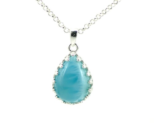 Natural Larimar 10X14mm Cabochon Classic Crown Pendant .925 Sterling Silver - Picture 2 of 6