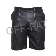 MENS 100% GENUINE LEATHER CARGO SHORTS with DOUBLE ZIP ZIPPER 