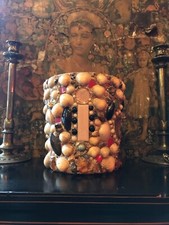 Vintage Mid 20th Century Folk Art Shell Encrusted Planter Plant Pot