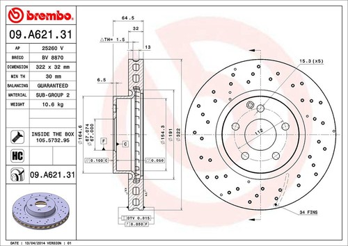BREMBO BREMSENSET KOMPLETT VORNE & HINTEN MERCEDES BENZ E250 E300 E350 W212 S212 - Afbeelding 6 van 9