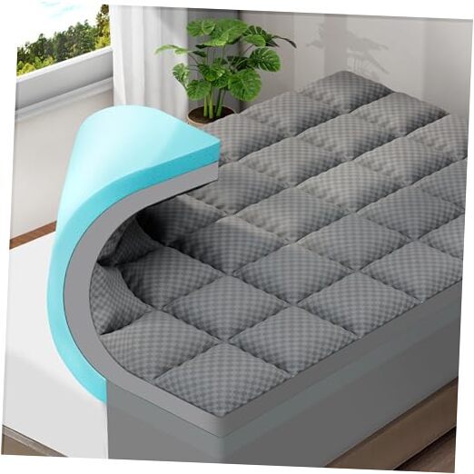 Memory Foam Mattress Topper, Dual Layer 4 Inch Mattress Topper with Queen Gray
